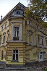 Fototapeta na wymiar Fragments of old beautiful buildings in the center of the Bulgarian capital Sofia, Bulgaria, Europe