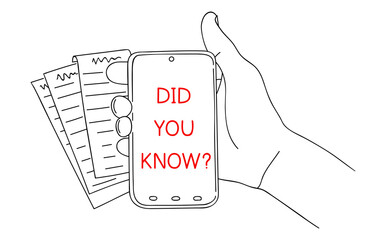 Did you know. Message on smartphone display. Note for business and entertainment. Modern problems and solutions. Sketch in minimalist style. Editable hand drawn contour. Vector