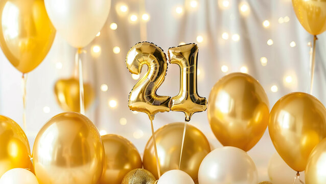 Decoration for 21 years party, or anniversary, gold color