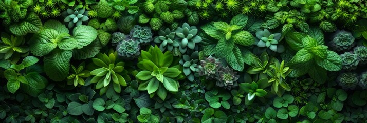 Lush Green Herb Wall Plant for Nature Background Generative AI - obrazy, fototapety, plakaty