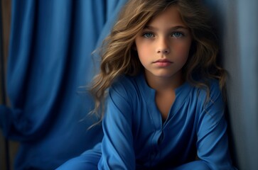 Fototapeta premium Modern child girl underground bunker. Bomb shelter. Generate Ai