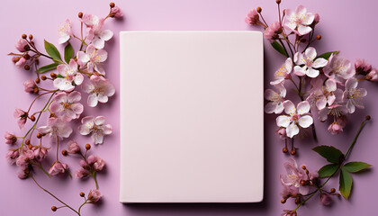 Fresh pink blossoms decorate the wooden table, bringing springtime romance generated by AI
