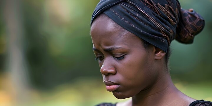 Young African woman in distress holding back tears conveying deep sadness. Concept Emotional Outpour, Hidden Pain, Inner Turmoil, Overwhelmed by Sorrow, Silent Tears