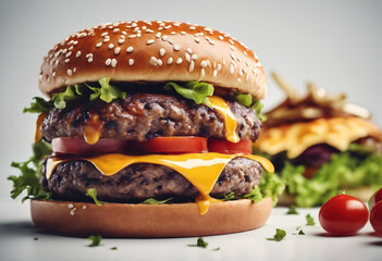 Gigantic double delicious burger close up