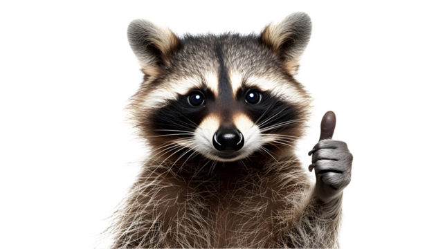 A raccoon giving a thumbs up isolated on white background 