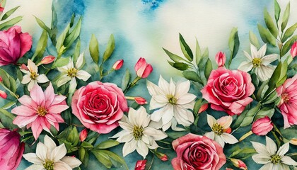watercolor festive background with flowers generated