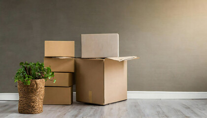 引っ越しイメージ。段ボール。山積みの段ボール。新居。Moving image. cardboard. A pile of cardboard. New house.