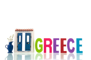 Typical Greek windows isolated over white background - 737491998