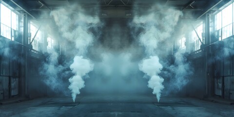 Industrial facility emitting smoke symbolizing production and environmental impact. Concept Industrial Pollution, Production and Environment, Smokestacks and Emissions