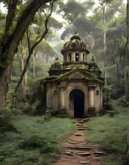 Old temple in the middle of the forest, trees, vegetation
