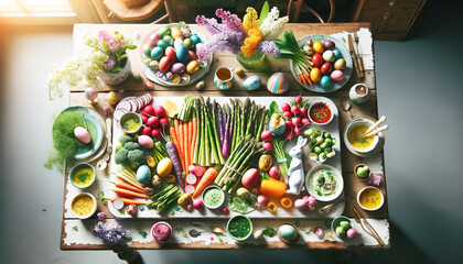 Easter Celebration Vegetable Platter with Hummus and Edible Flowers