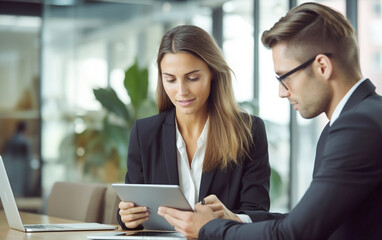 Obraz premium Digital Teamwork: Close-Up of Business People Using Digital Tablet