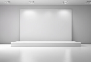Blank white gradient background with product display White backdrop or empty studio with white pedestal