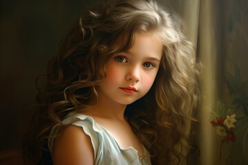 Portrait little girl. Cute child with kissing sweet face. Generate ai
