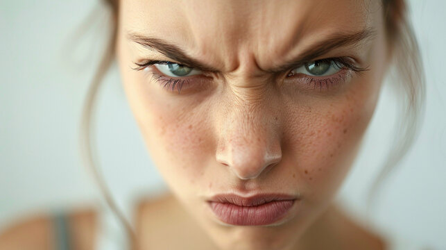 Contempt: A person with a sneer on their lips and narrowed eyes, looking down upon something or someone with disdain.
