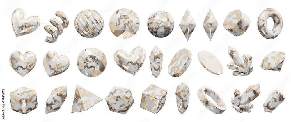 Poster element object marble geometry collection isolated background 3d rendering