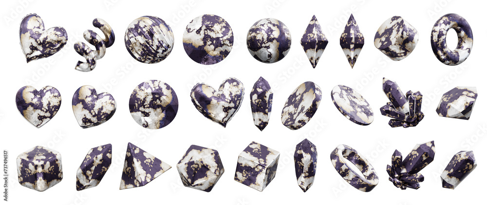 Poster element object marble geometry collection isolated background 3d rendering