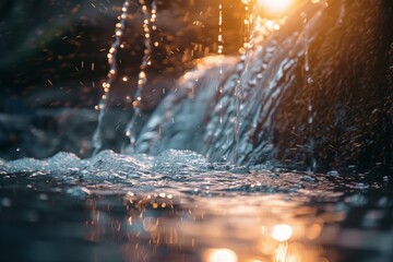 small waterfall up close at sunset - Powered by Adobe
