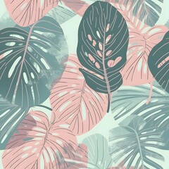 create single little monstera leafs in boho style, use pantone pastel colors