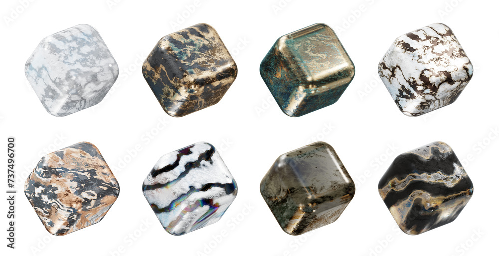 Poster element object marble geometry collection isolated background 3d rendering