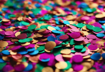 Fototapeta na wymiar Gold green blue and purple colored confetti close up