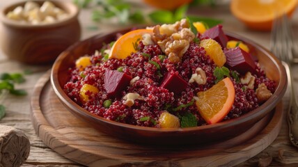 Vibrant Quinoa Salad with Fresh Beets - A colorful blend of nutritious quinoa, fresh beets, and tangy citrus, this salad exemplifies a perfect balance of taste and health, ideal for a fitness-consciou
