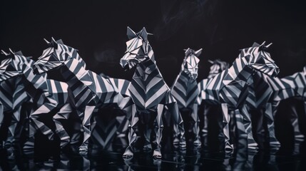 Herd of origami zebras