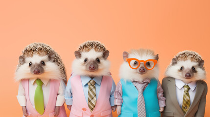 Cute Hedgehogs dressed as business team.
