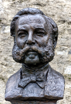 Geneva, Switzerland, Europe - Sculpture of Red Cross Organization founder and laureate of first Nobel Peace Prize ever (1901) Genevan Henry Dunant at Place de Neuve