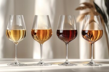 Fototapeta premium group in glass wine glasses, with 4 distinct wines on a table