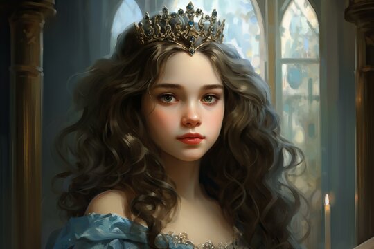 Dignified Medieval princess portrait retro. Fantasy queen. Generate Ai