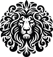 Fototapeta premium lion, silhouette flowers ornament decoration, floral vector design