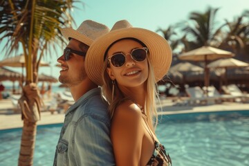 A beautiful couple enjoying their holiday at beautiful resort at tropical beach
