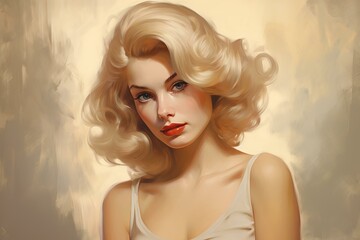 Fototapeta premium Vintage Portrait retro blondie. Fashion fun. Generate Ai