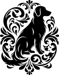 Obraz premium dog silhouette flowers ornament decoration, floral vector design