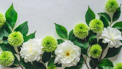 beautiful abstract color white and green flowers on white background and white flower frame and green leaves texture green background colorful white banner happy valentine - Powered by Adobe