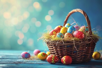 Happy Easter Eggs Basket growth. Bunny in flower easter revival decoration Garden. Cute hare 3d Vibrant bunch easter rabbit spring illustration. Holy week Rose Gold card wallpaper grateful
