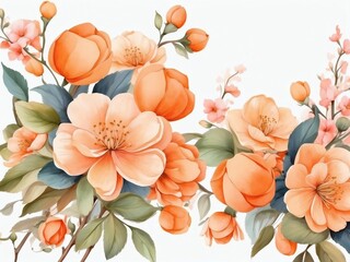 Apricot floral backdrop. Watercolor whimsical flowers.