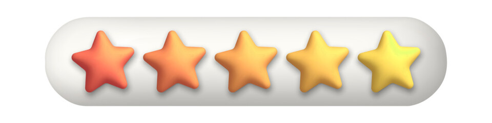 Vector 3d render gold five star, rating with bubble, Feedback isolated on white background. Beauty icon. Vector illustration for postcard, icons, poster, banner, web, design, arts