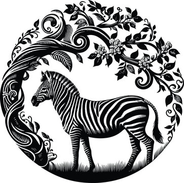 horse, zebra, silhouette flowers ornament decoration, floral vector design