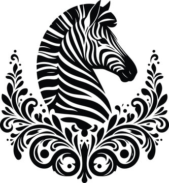 horse, zebra, silhouette flowers ornament decoration, floral vector design