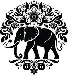 elephant silhouette flowers ornament decoration, floral vector design