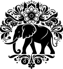 Obraz premium elephant silhouette flowers ornament decoration, floral vector design