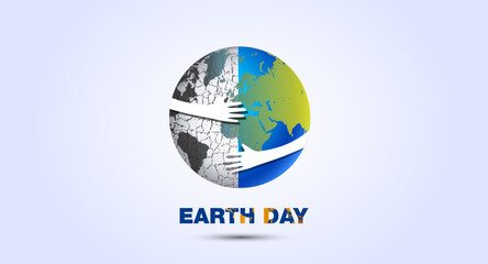 Earth day. Save our planet poster banner background concept. Ecology creative concept with 3d earth design and isolated on white background.