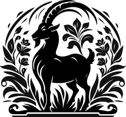 goat silhouette flowers ornament decoration, floral vector design