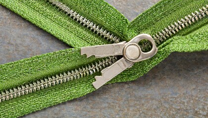 green zipper isolated with clipping path