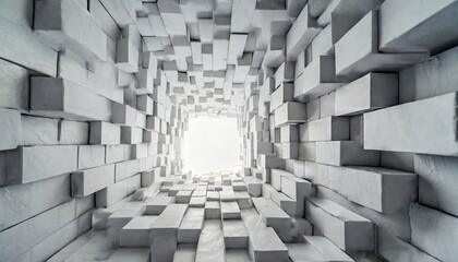 white abstract geometric background made of irregular squares with copy space in the middle 3d rendering