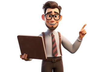 3D Illustration of a Man Pointing on Right on Transparent Background, Ai Generated