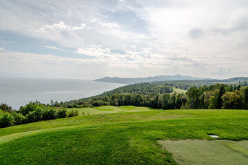 Fototapeta na wymiar The Club de Golf Fairmont Le Manoir Richelieu, located at the Fairmont Le Manoir Richelieu Golf Club.