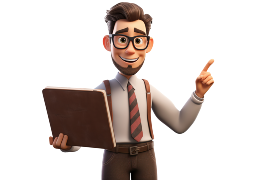 3D Illustration of a Man Pointing on Right on Transparent Background, Ai Generated - Powered by Adobe